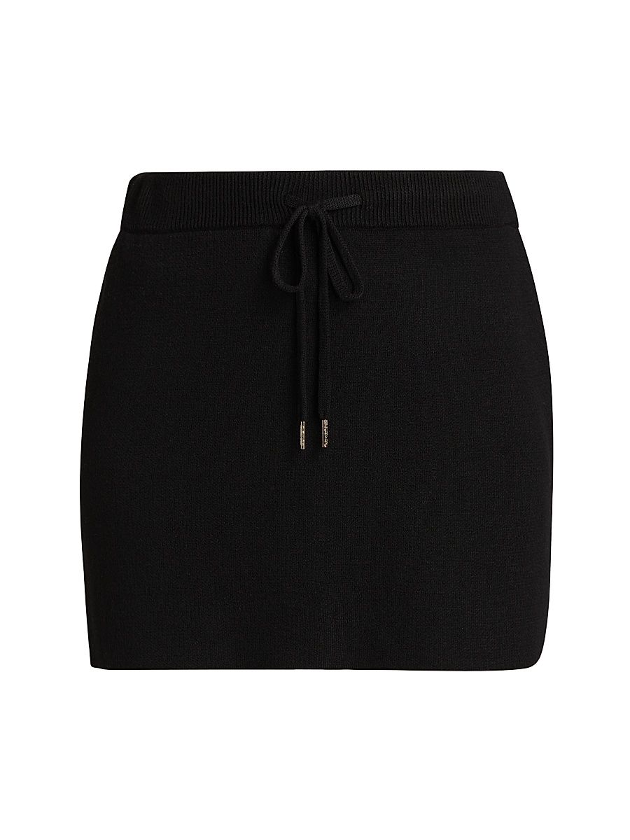 Women's Stretch Knit Drawstring Miniskirt - Black - Size XS