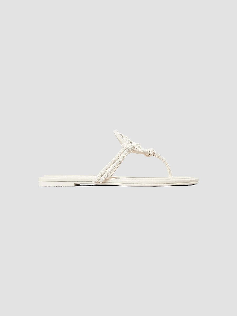 Women's Miller Imitation Pearl-Embellished Knotted Suede Sandals - Light Cream - Size 9