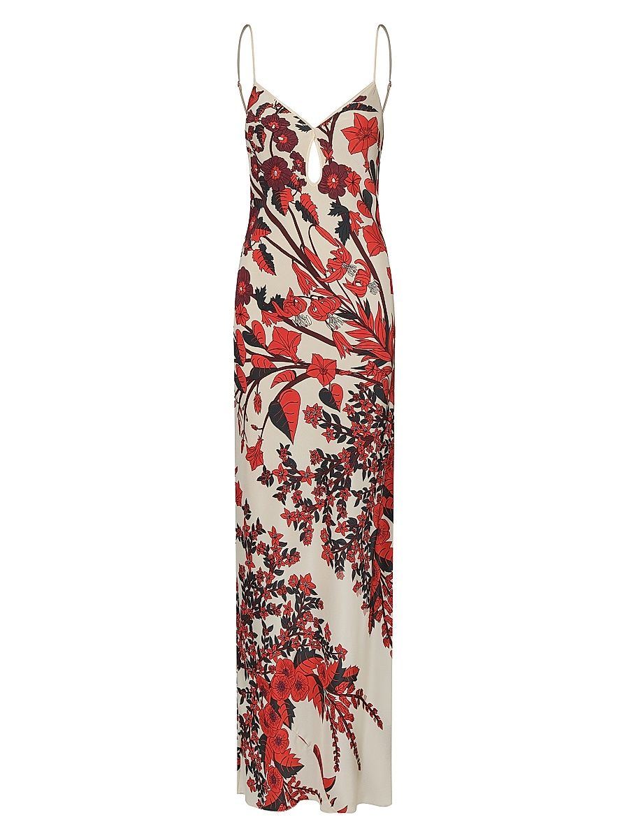 Women's Clean Reinterpretation Silk Maxi Dress - Ecru Red Green - Size 8