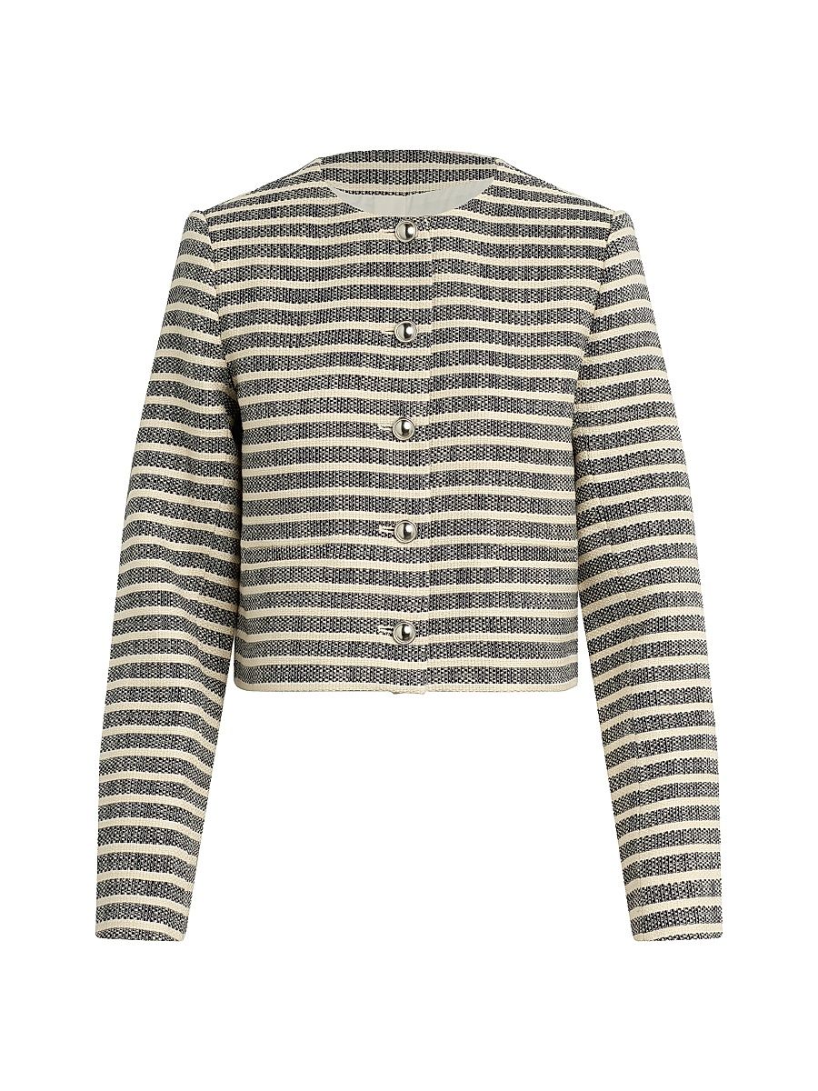 Women's The Talia Striped Crop Jacket - Midnight Ecru - Size XS