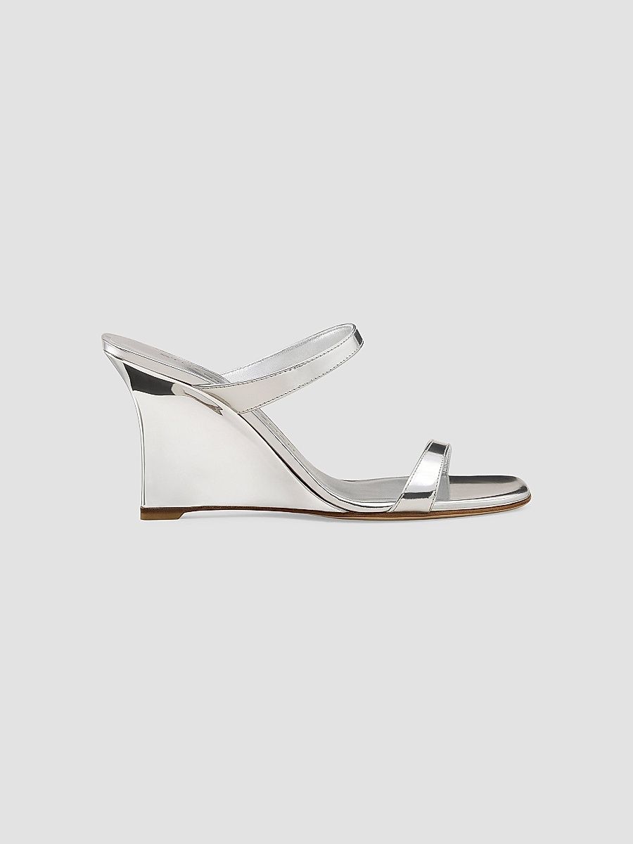 Stuart Weitzman Women's Vinnie 85MM Leather Wedge Sandals - Silver - Size 9.5