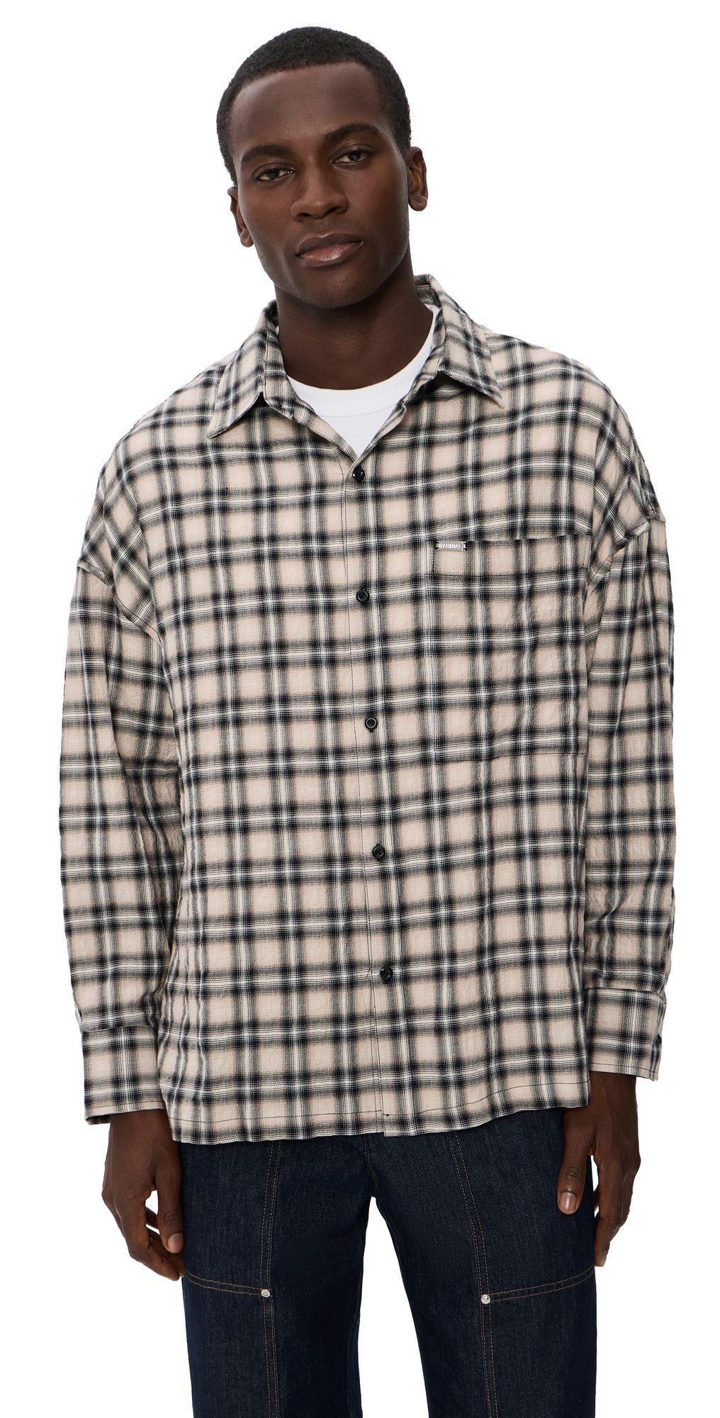 Nahmias Relaxed Long Sleeve Button Up Shirt Black/White Shirting XL