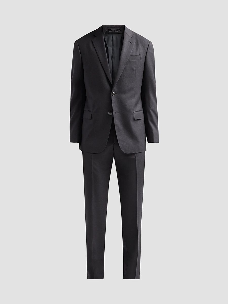 Men's Zig-Zag Textured Wool Suit - Anthracite - Size 48