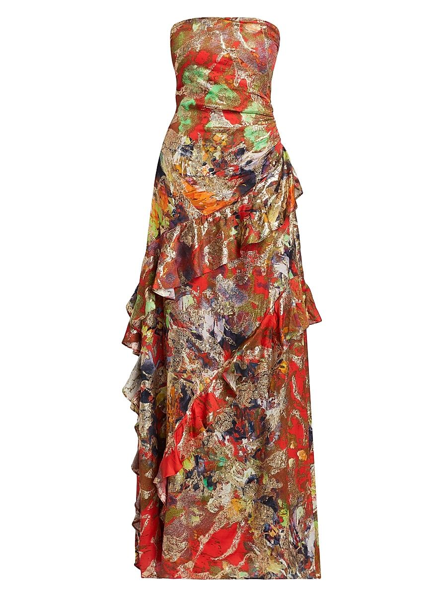Women's Dominika Printed Ruffled Gown - Orange Combo - Size 16