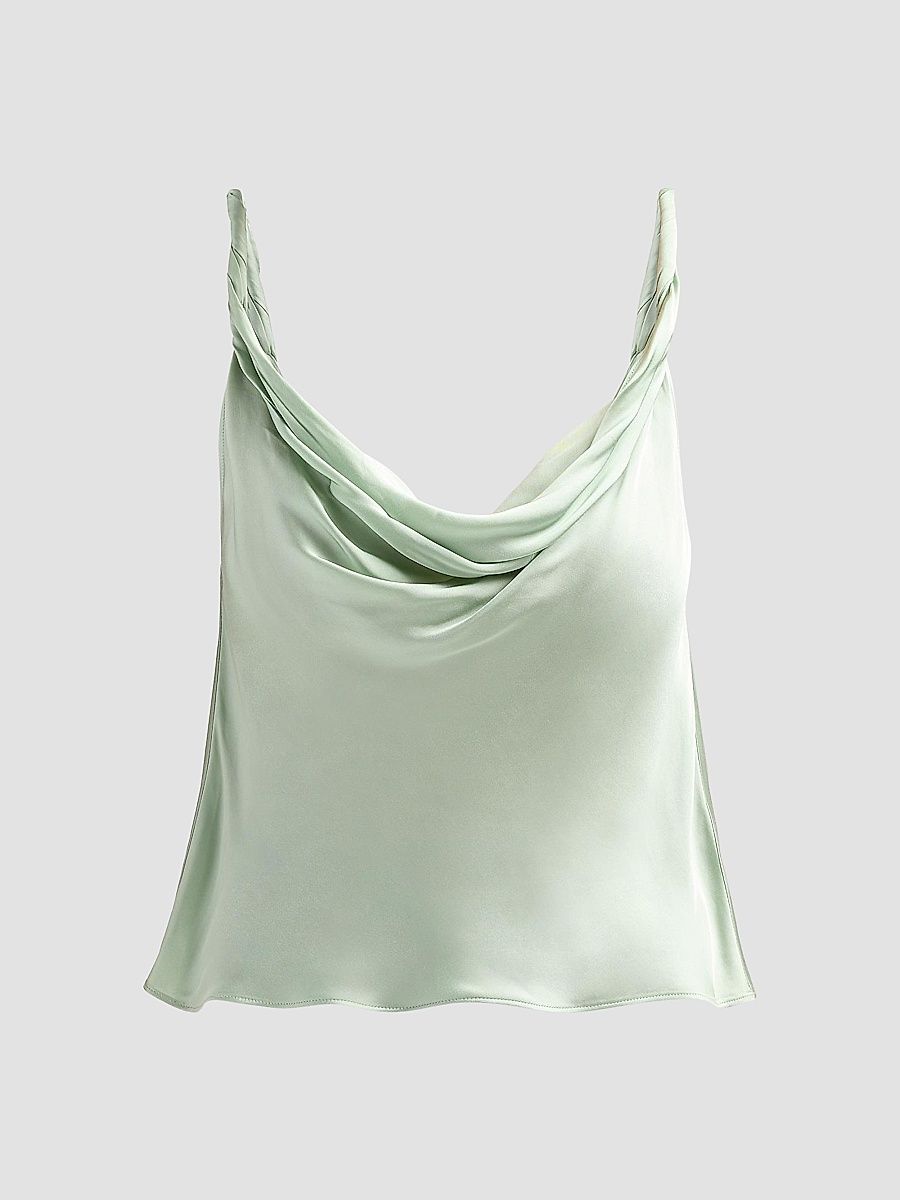 ALICE + OLIVIA Women's Monique Cowlneck Satin Tank - Green Lily - Size XL