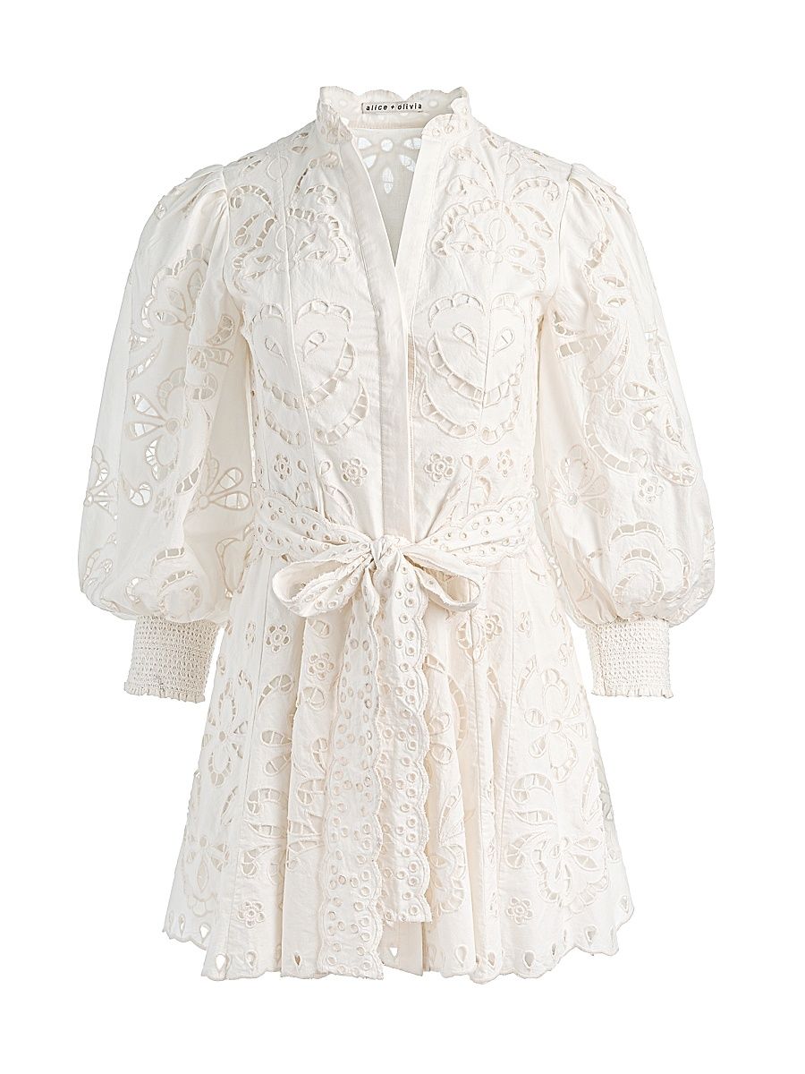 Women's Lucy Embroidered Cotton Mini Shirtdress - Off White - Size 14