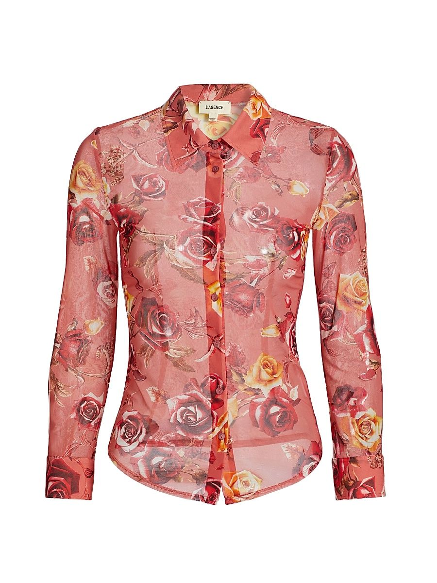 Women's Indiana Floral Fitted Mesh Shirt - Light Cora Western Rose - Size Large