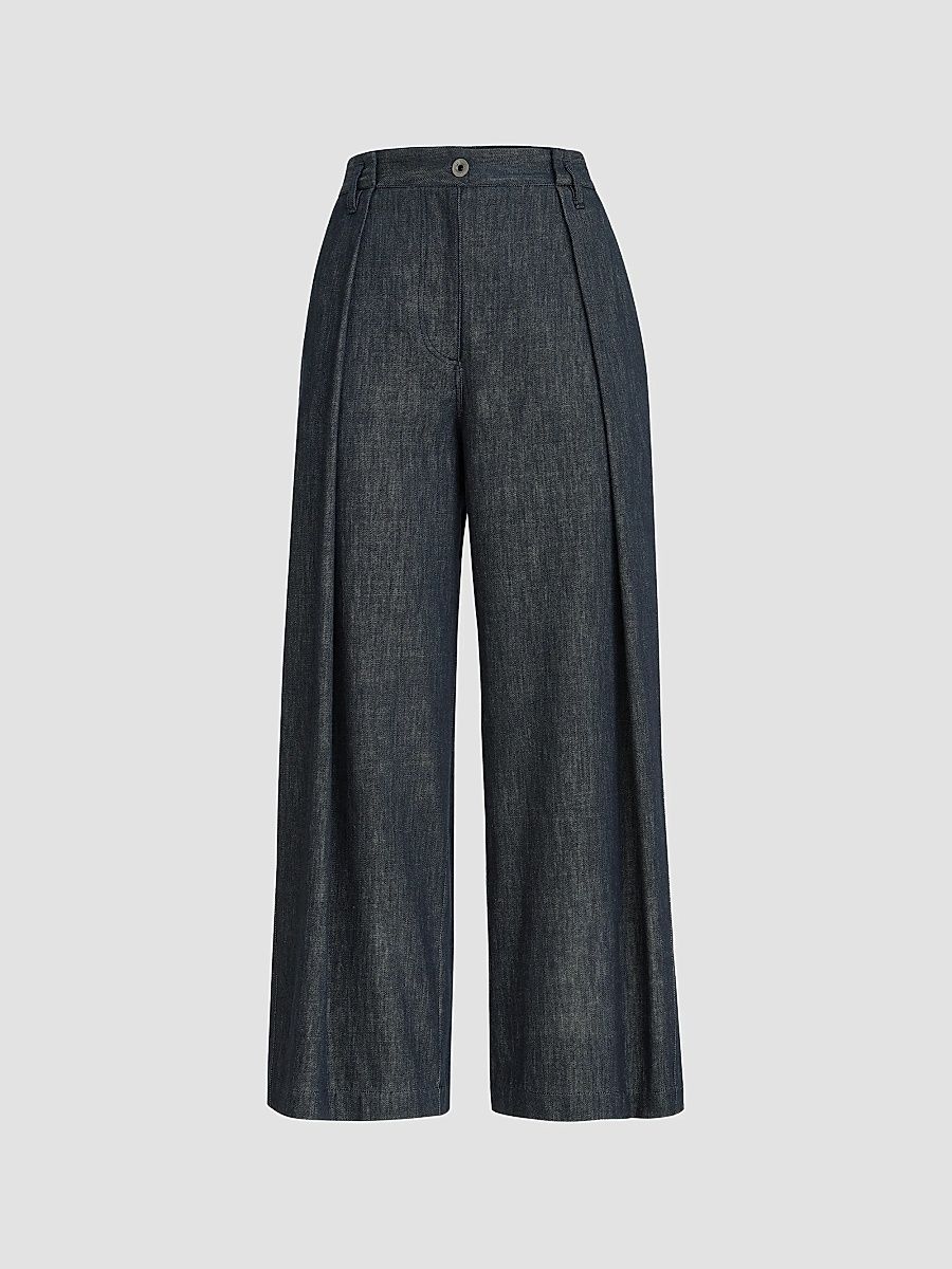 Women's Denim-Effect Twill Pleated A-line Trousers - Denim - Size XXL