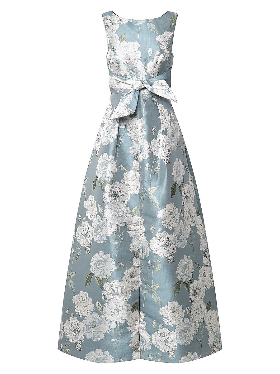 Women's Lilianna Floral Jacquard Bow Ball Gown - Slate Blue - Size 16
