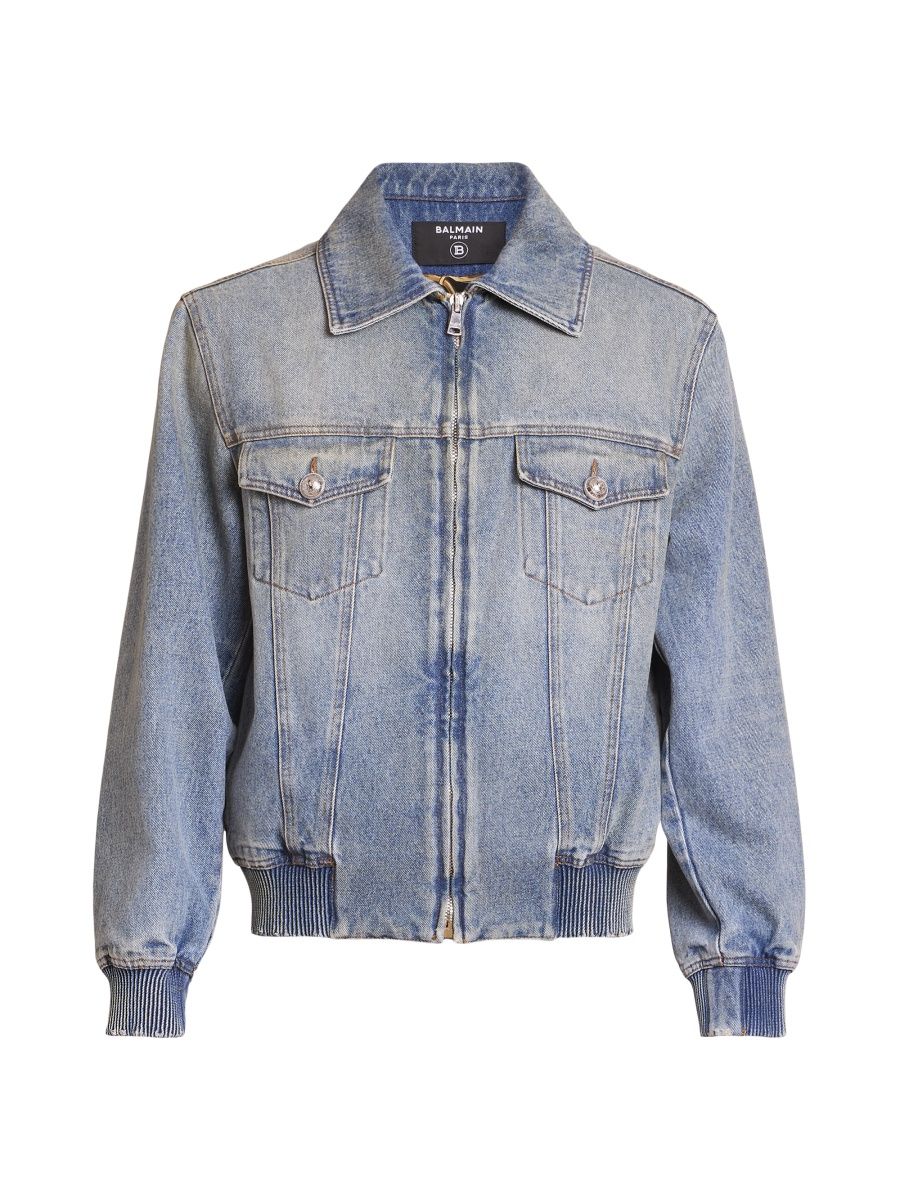 Balmain Men's Collared Denim Jacket - Bleu Jean Delave - Size 42