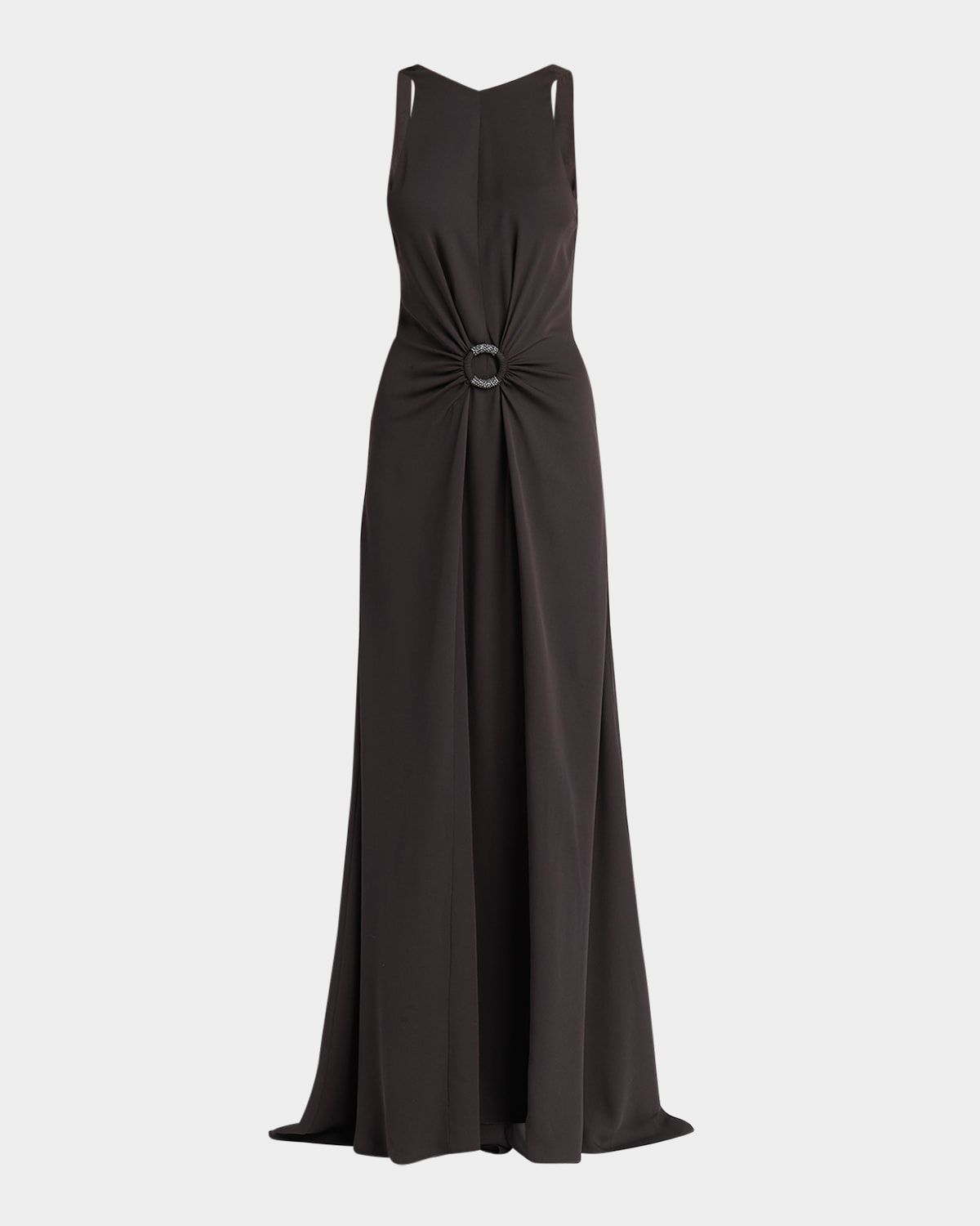 Beaded-Ring Silk Georgette Backless Gown