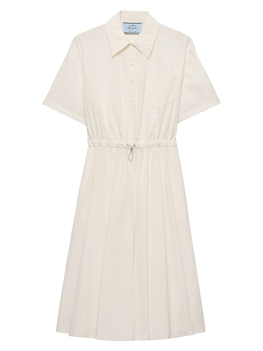 Women's Short-sleeved Technical Pongé Dress - Beige Khaki - Size 10