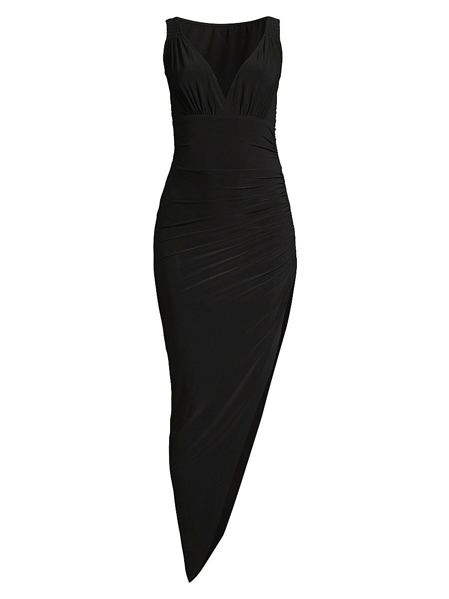 Women's Tara Draped Asymmetric Jersey Gown - Black - Size Small