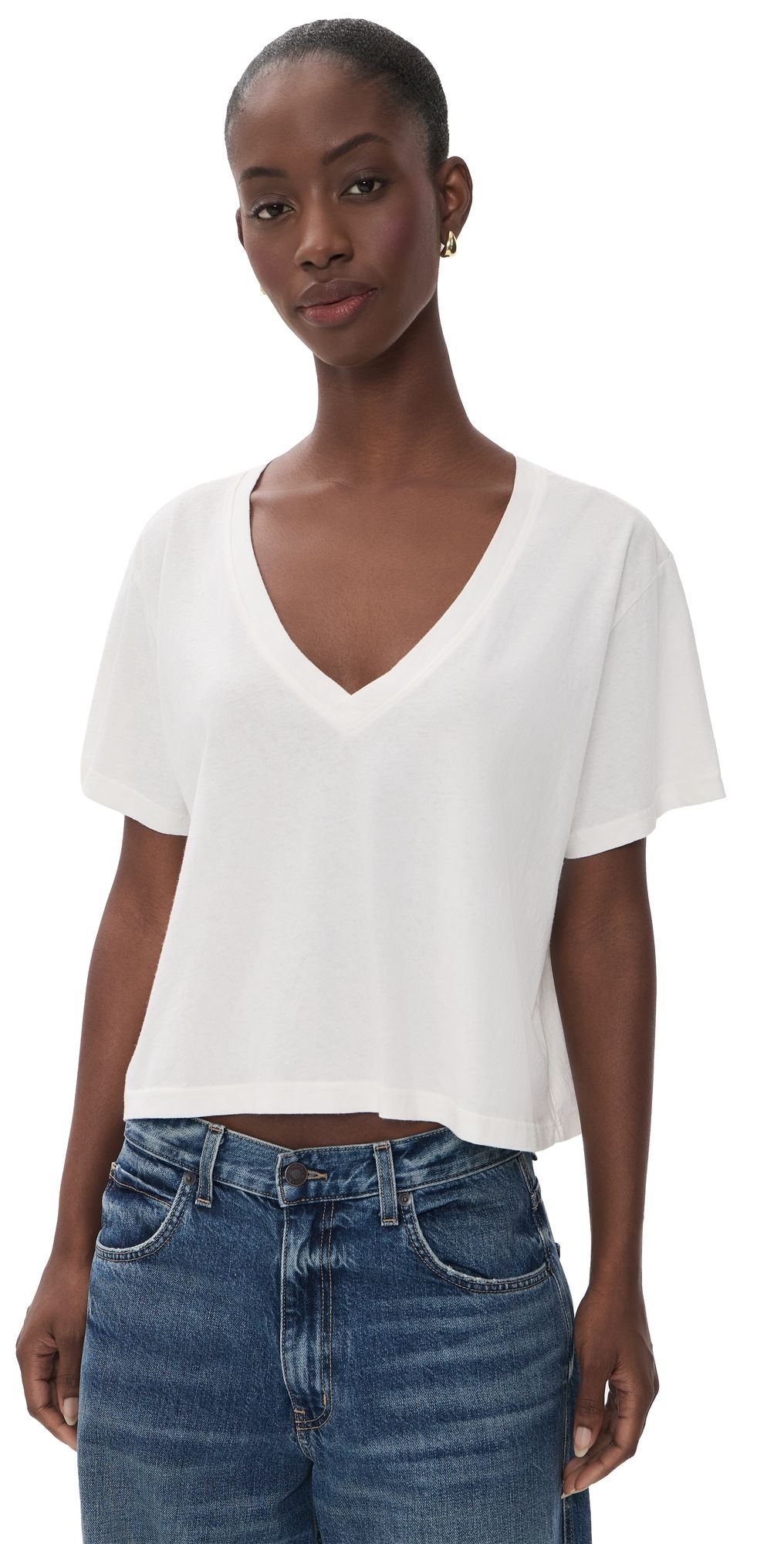 ASKK NY Shrunken V Neck Tee Ivory XS