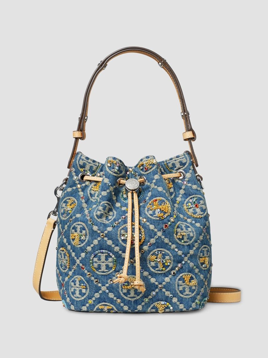 Tory Burch Women's Embellished T Monogram Denim Bucket Bag - Boat House