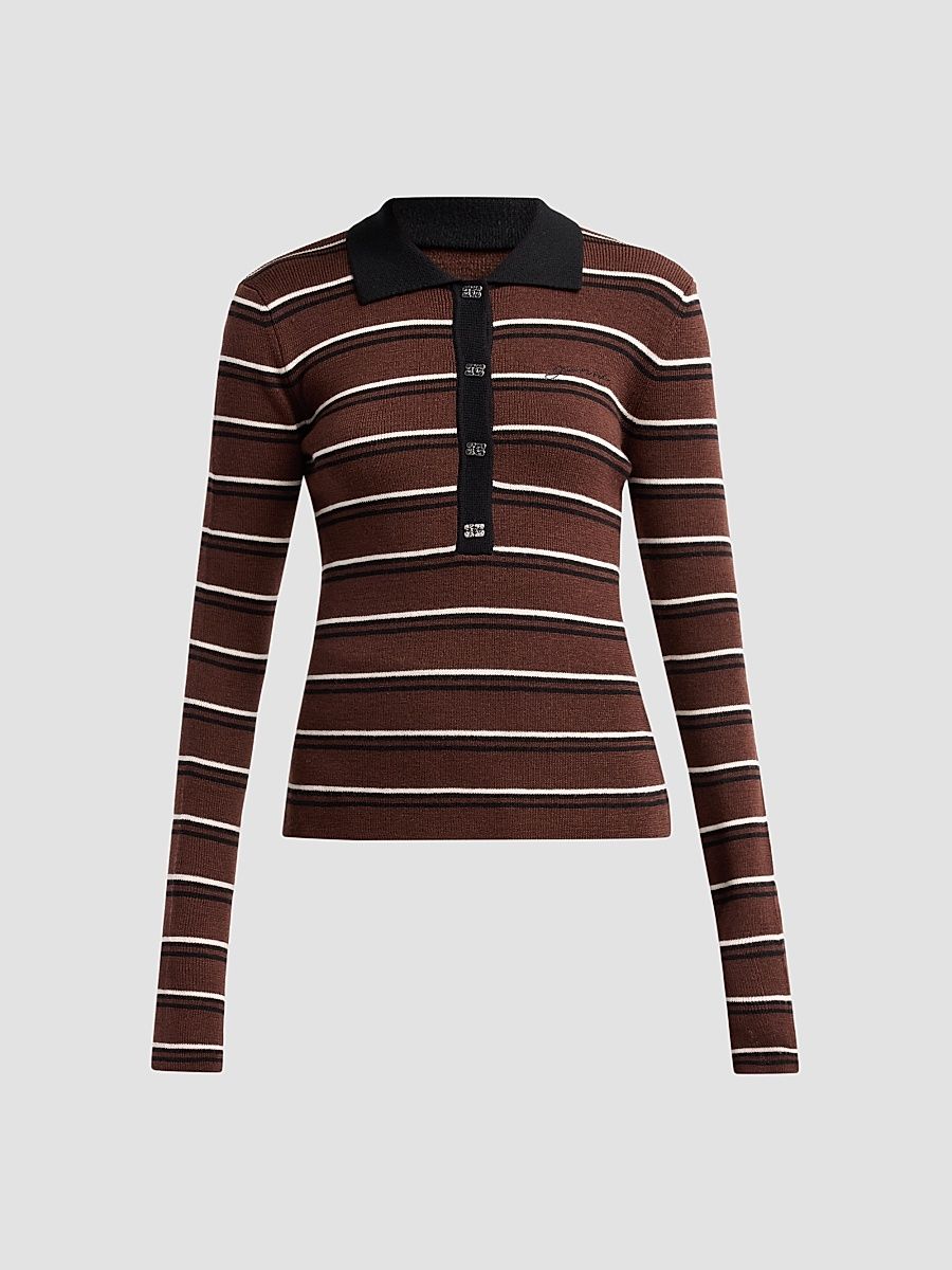 Women's Stripe Merino Wool Rib Polo Top - Size XL