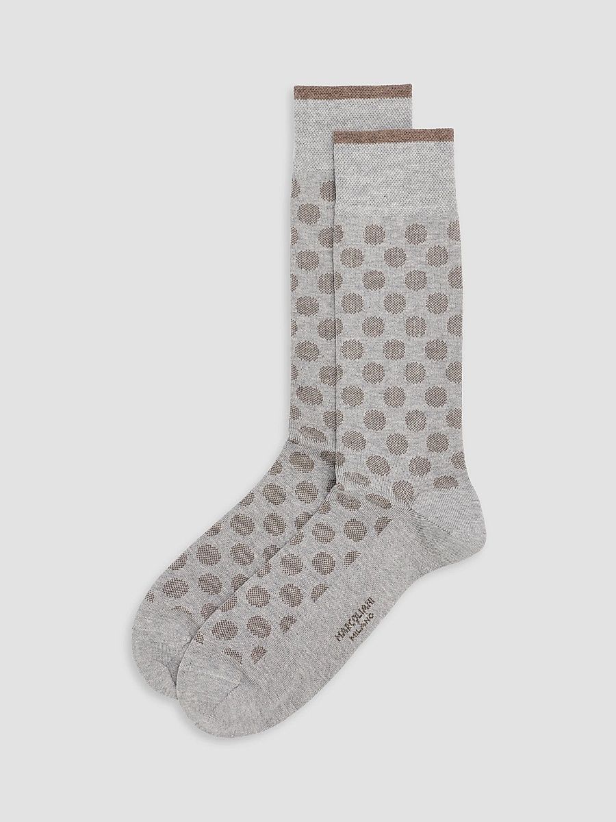 Marcoliani Men's Jacquard Dot Cotton-Nylon Socks - Pearl