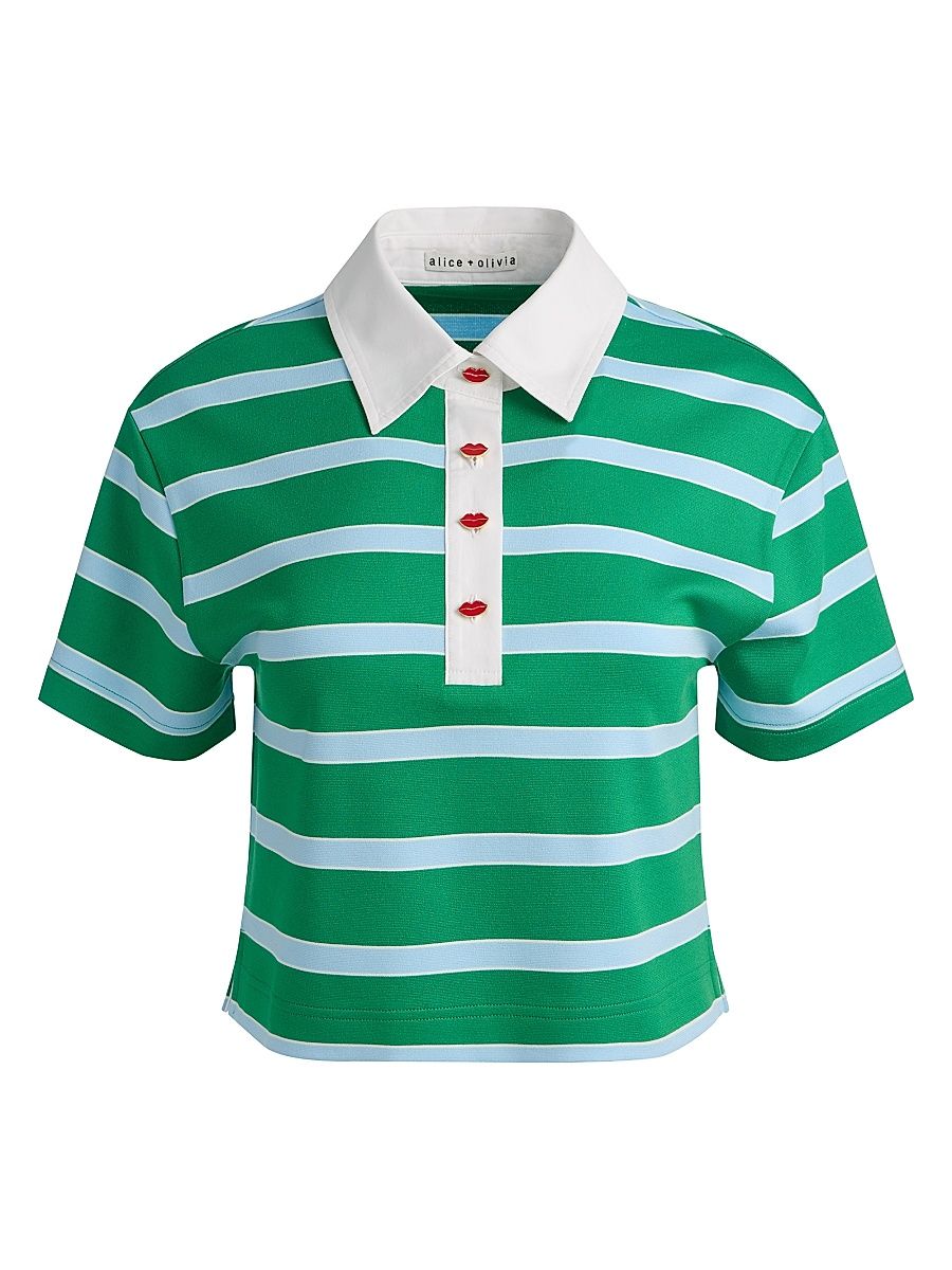 Women's Lyle Striped Rugby Polo Top - Green Apple Carolina - Size XL