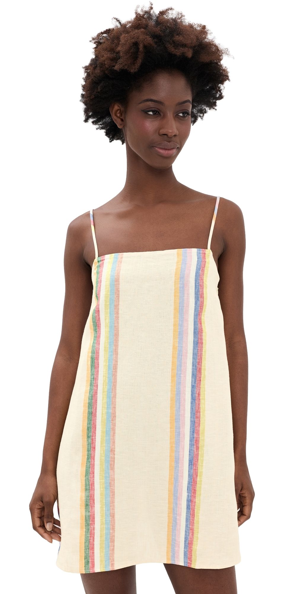 STAUD Laura Linen Mini Dress Day Trip Stripe L