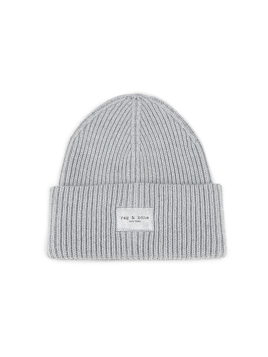 Women's Blake Metallic Rib-Knit Wool Beanie - Silver