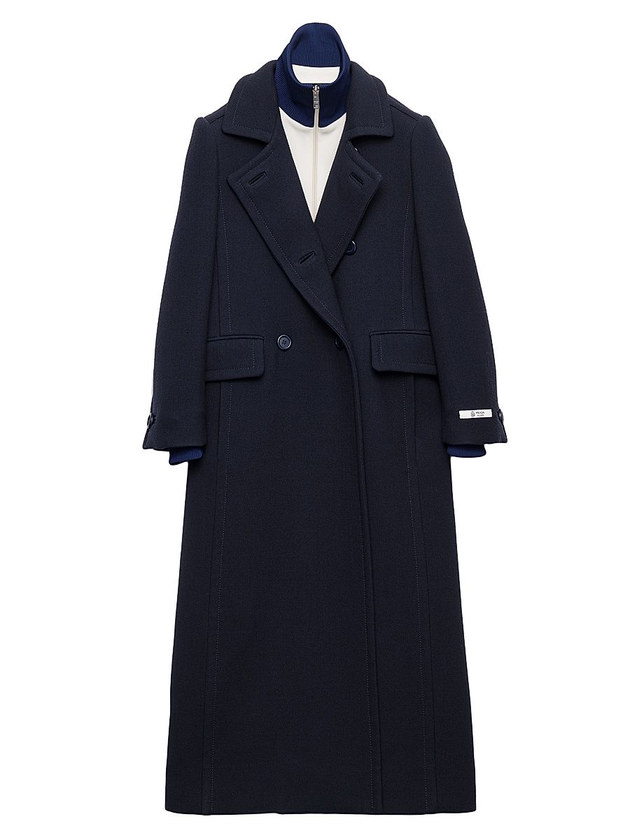 Women's Single-Breasted Natté Fabric Coat - Blue - Size 6
