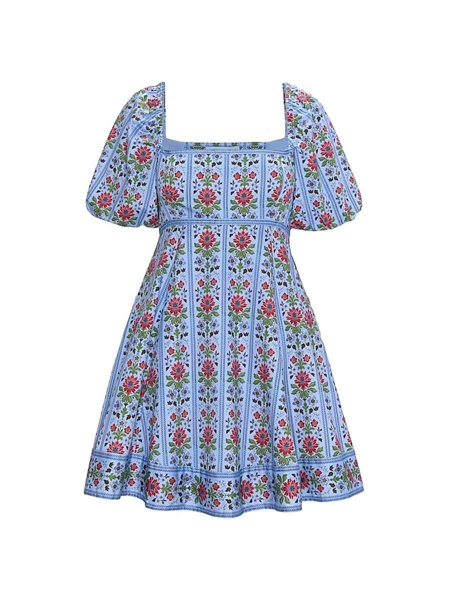 Women's The Matilda Mini Dress - Blue Floral Block Stripe - Size XXL