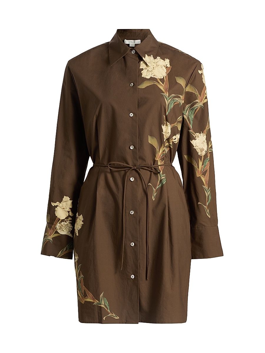 Women's Iris Floral Mini Shirtdress - Dark Bark - Size XXS