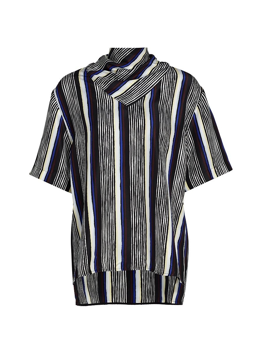 Women's Amira Striped Silk Top - Black Multi - Size XL