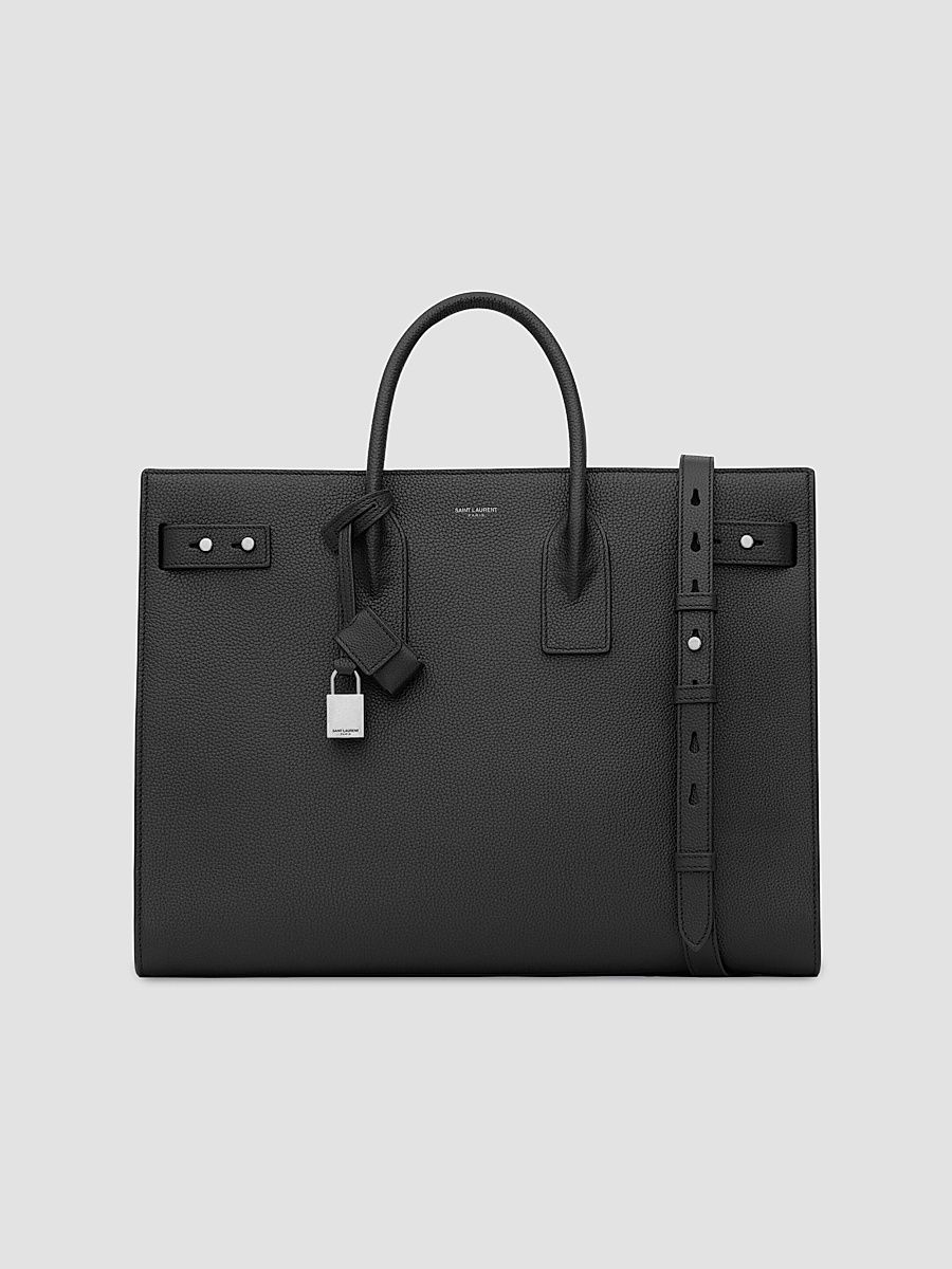 Saint Laurent Men's Sac De Jour Thin Large in Grained Leather - Black