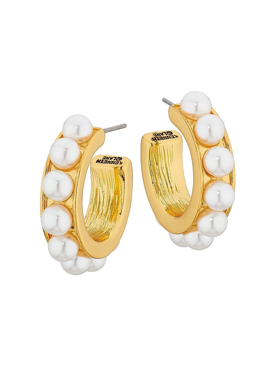 Women's 12K-Gold-Plated & Imitation Pearl Hoop Earrings - Gold Pearl
