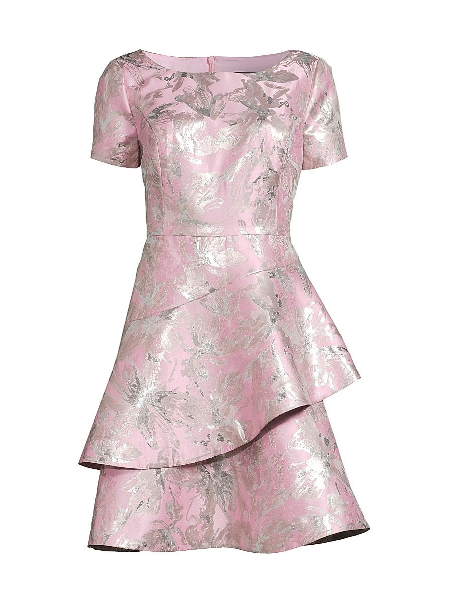 Women's Jacquard Fit & Flare Tiered Dress - Dusty Pink Silver - Size 16