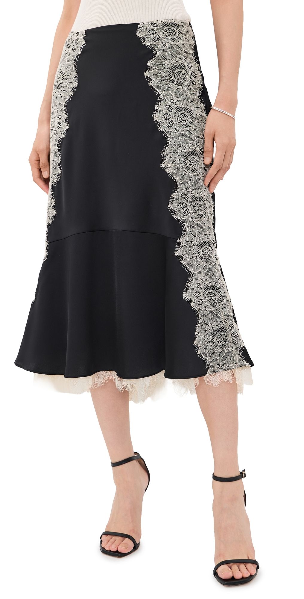 Cinq à Sept Esme Satin Liore Skirt Black/Gardenia 6