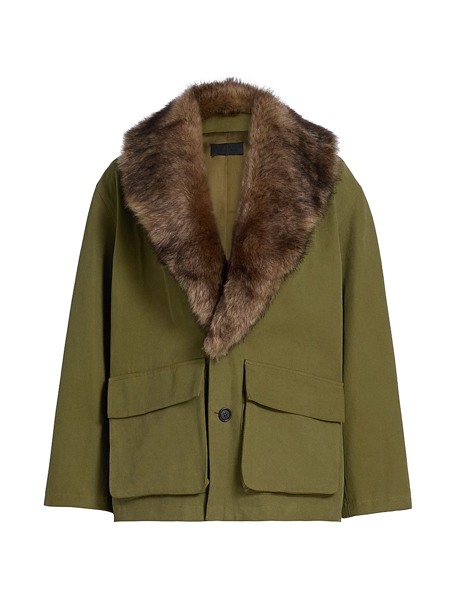 Women's Ronay Shearling-Trimmed Cotton Parka - Olive Green - Size Large