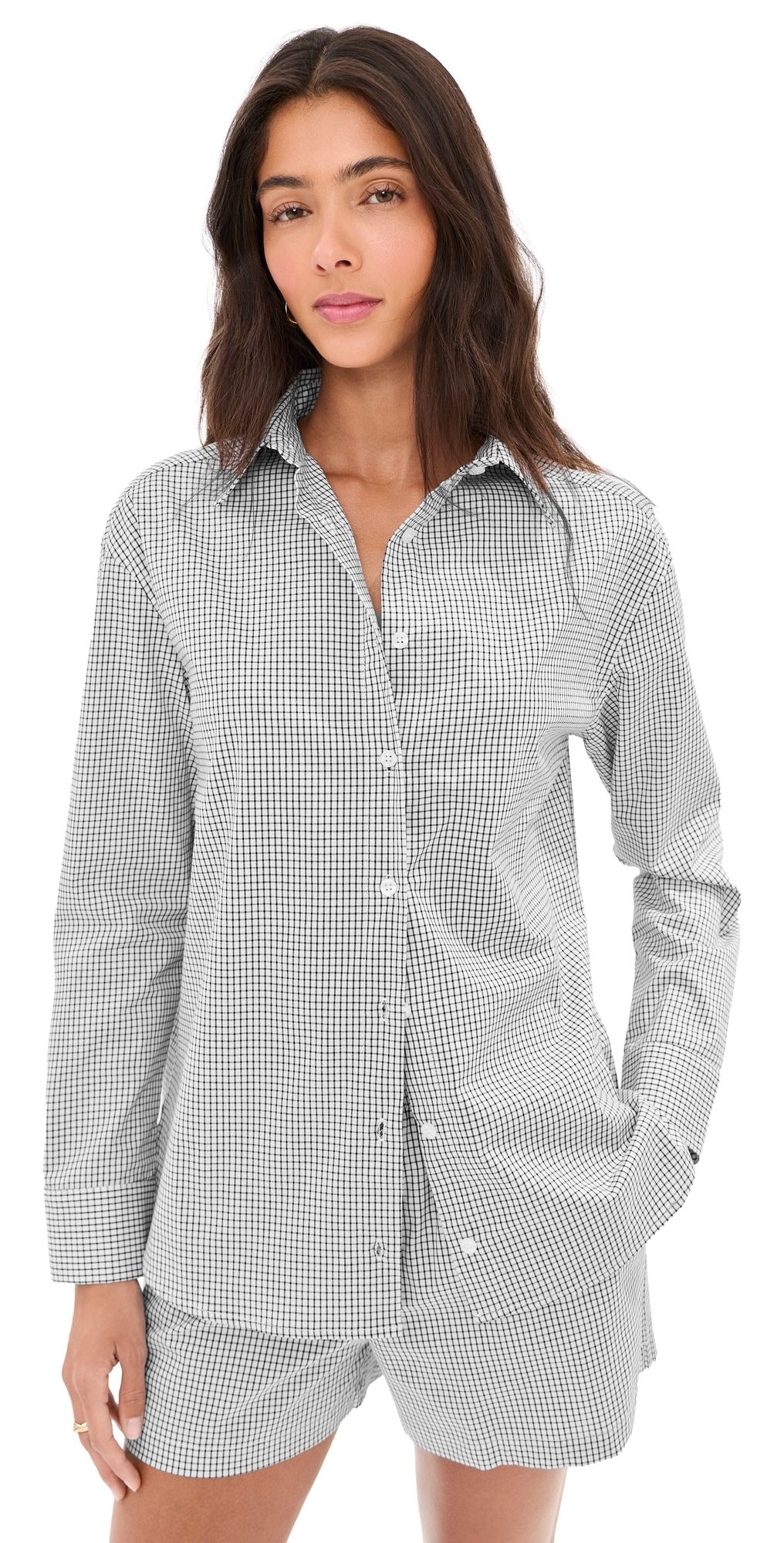 LE BOP Kali Tie Back Button Down Black Check XXL