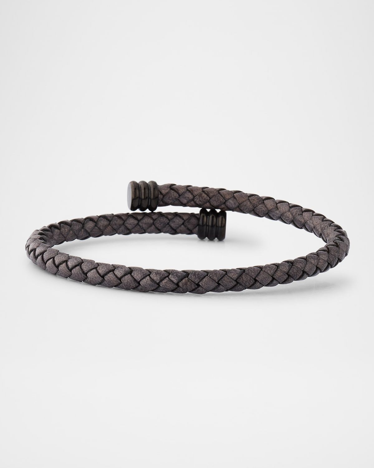 Men & apos;s Flexible Braided Leather Bracelet with Stainless Steel