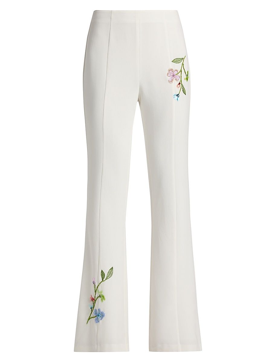 Women's Kaitlyn Embellished Floral Vine-Embroidered Pants - Ivory Multi - Size 16