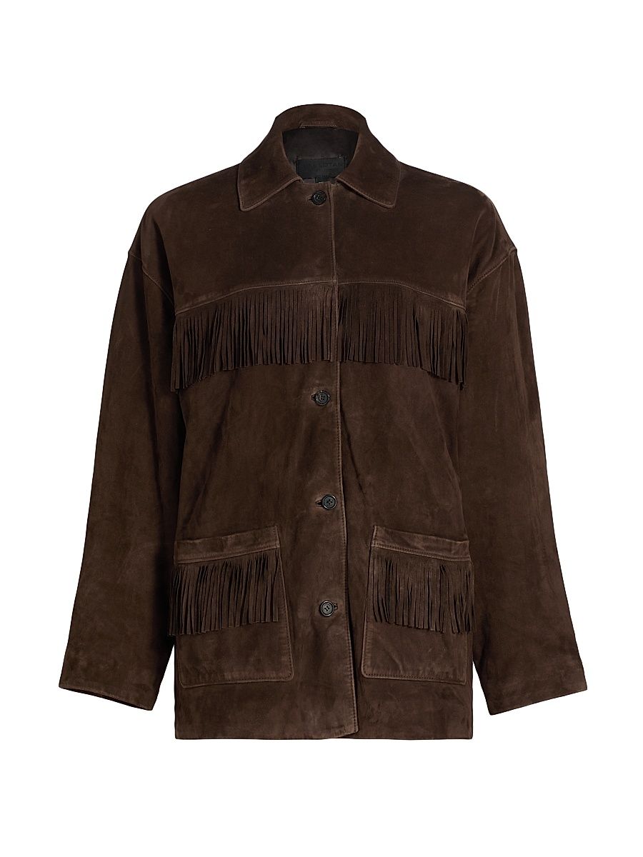 Women's Foudre Fringe Suede Jacket - Dark Brown - Size Small