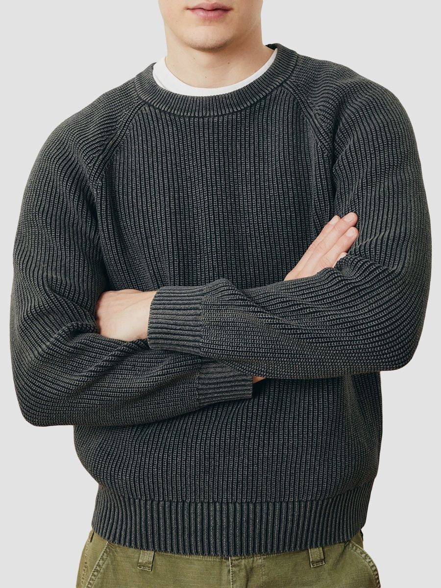 Corridor Men's Washed Cotton Rib-Knit Crewneck Sweater - Gray - Size XXL