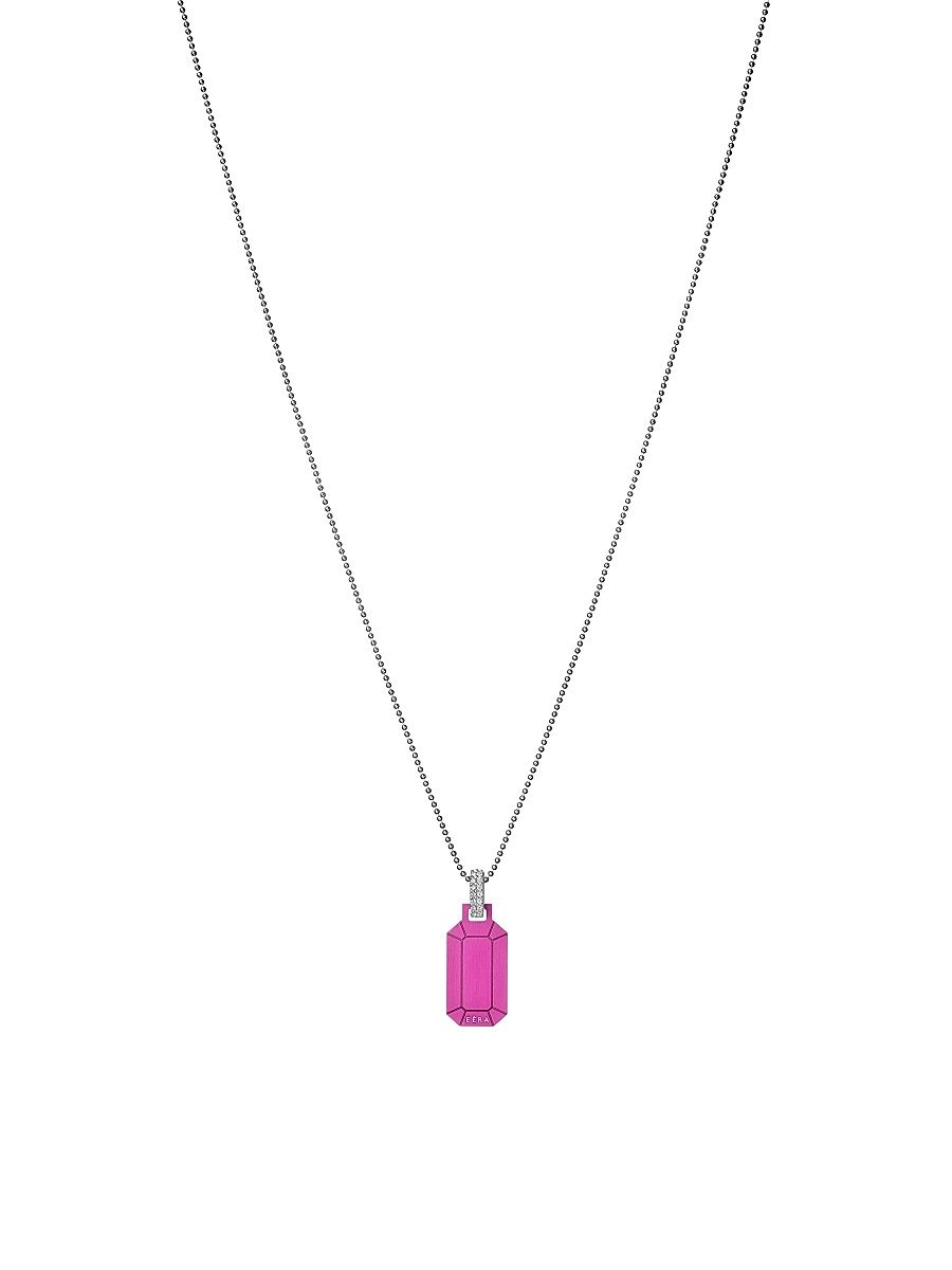 Women's Tokyo 18K White Gold, Sterling Silver, & Diamond Dog-Tag Pendant Necklace - Pink