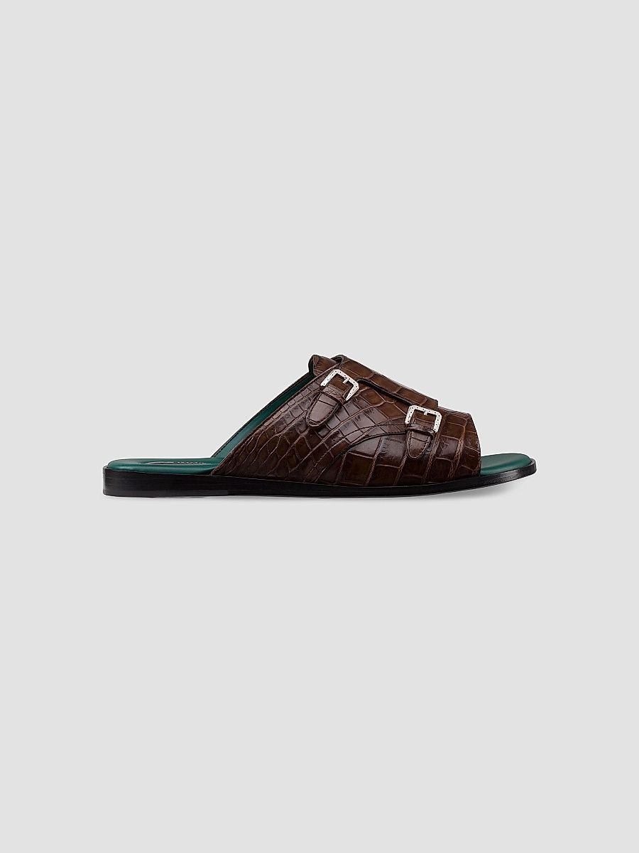 Stefano Ricci Men's Antique Crocodile Leather Monk Strap Sandals - Brown - Size 11