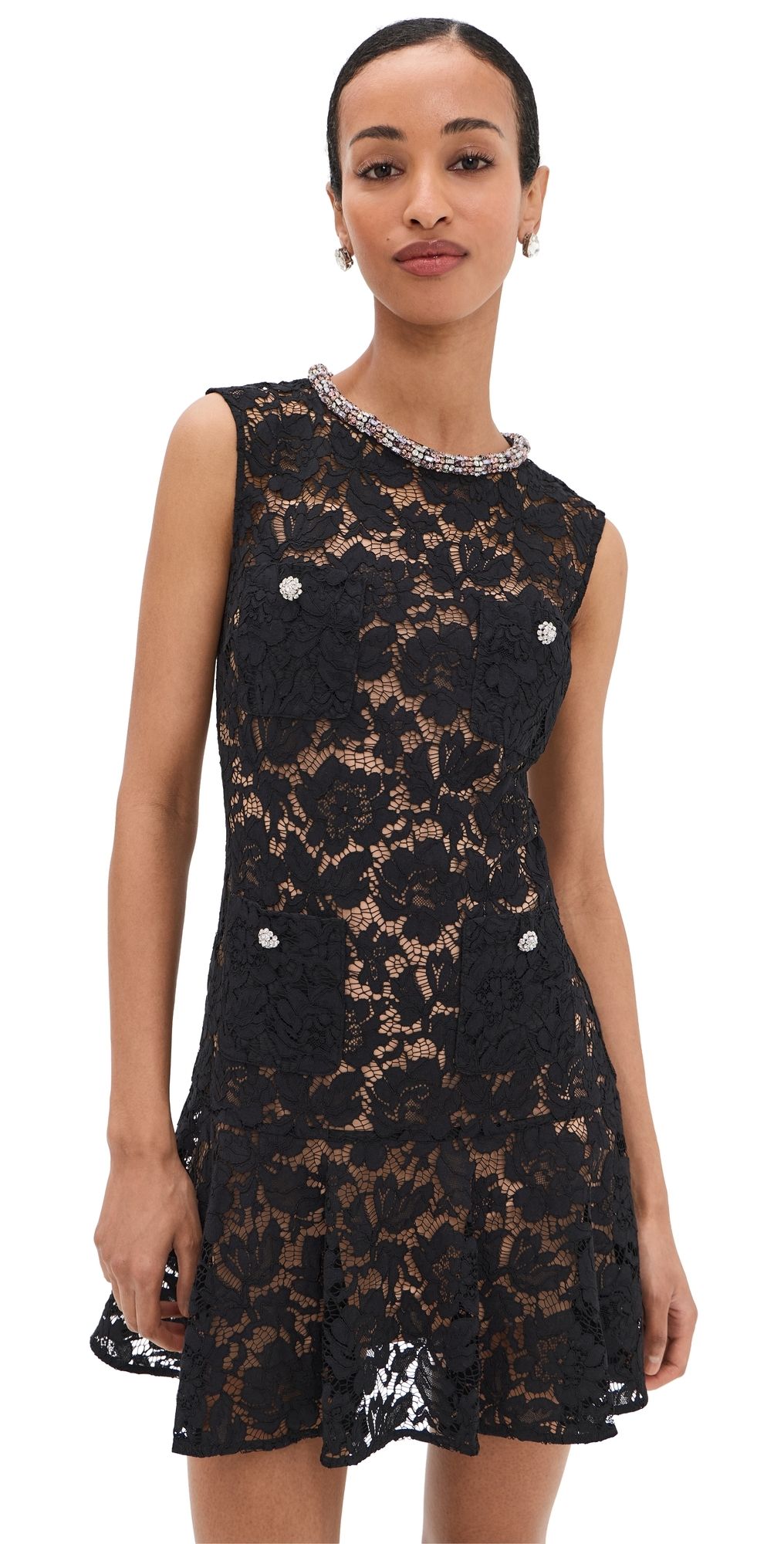 Self Portrait Black Lace Crystal Mini Dress Black 8