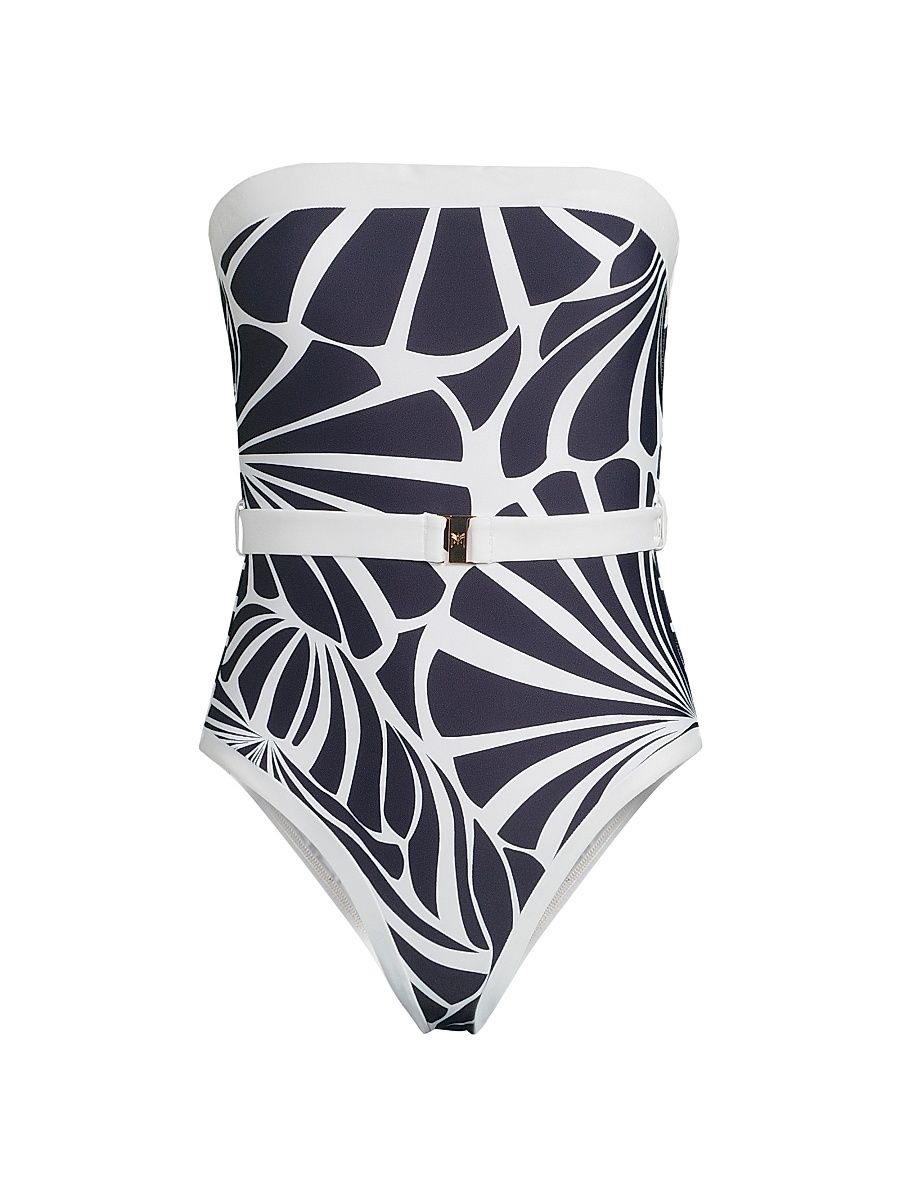 Women's Ravello Abstract Kai Print One-Piece Swimsuit - Navy White - Size Large