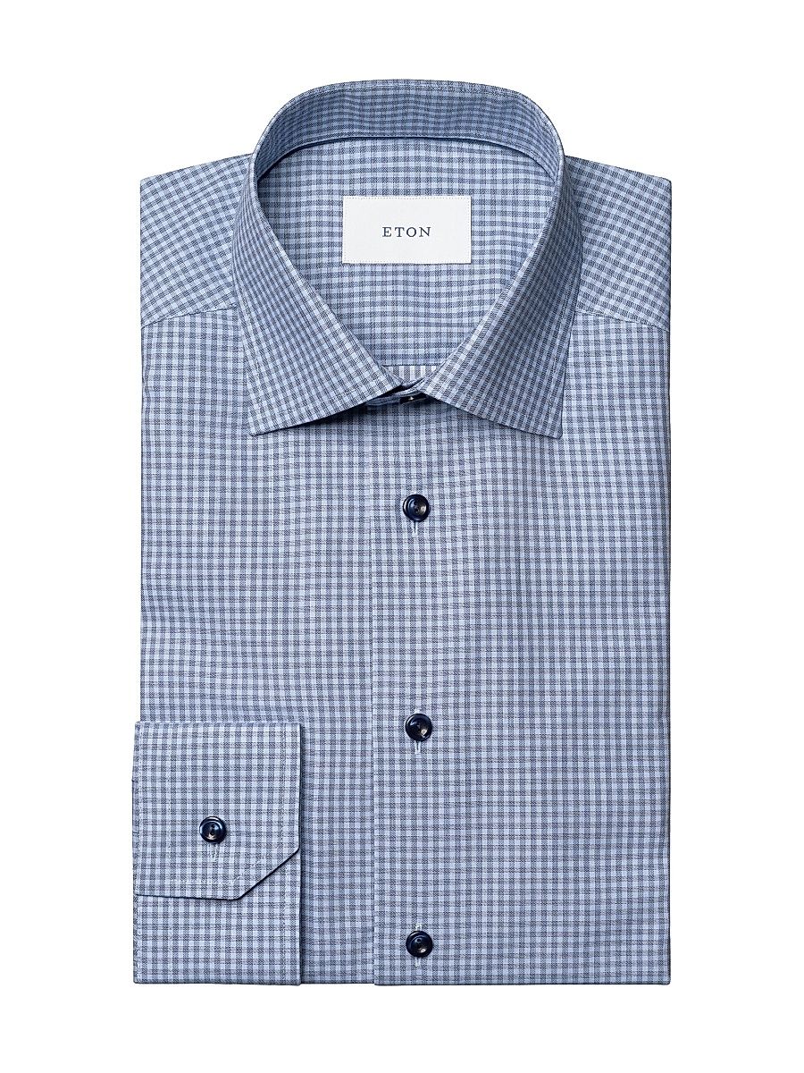 Men's Slim-Fit Check Twill Shirt - Blue - Size 17