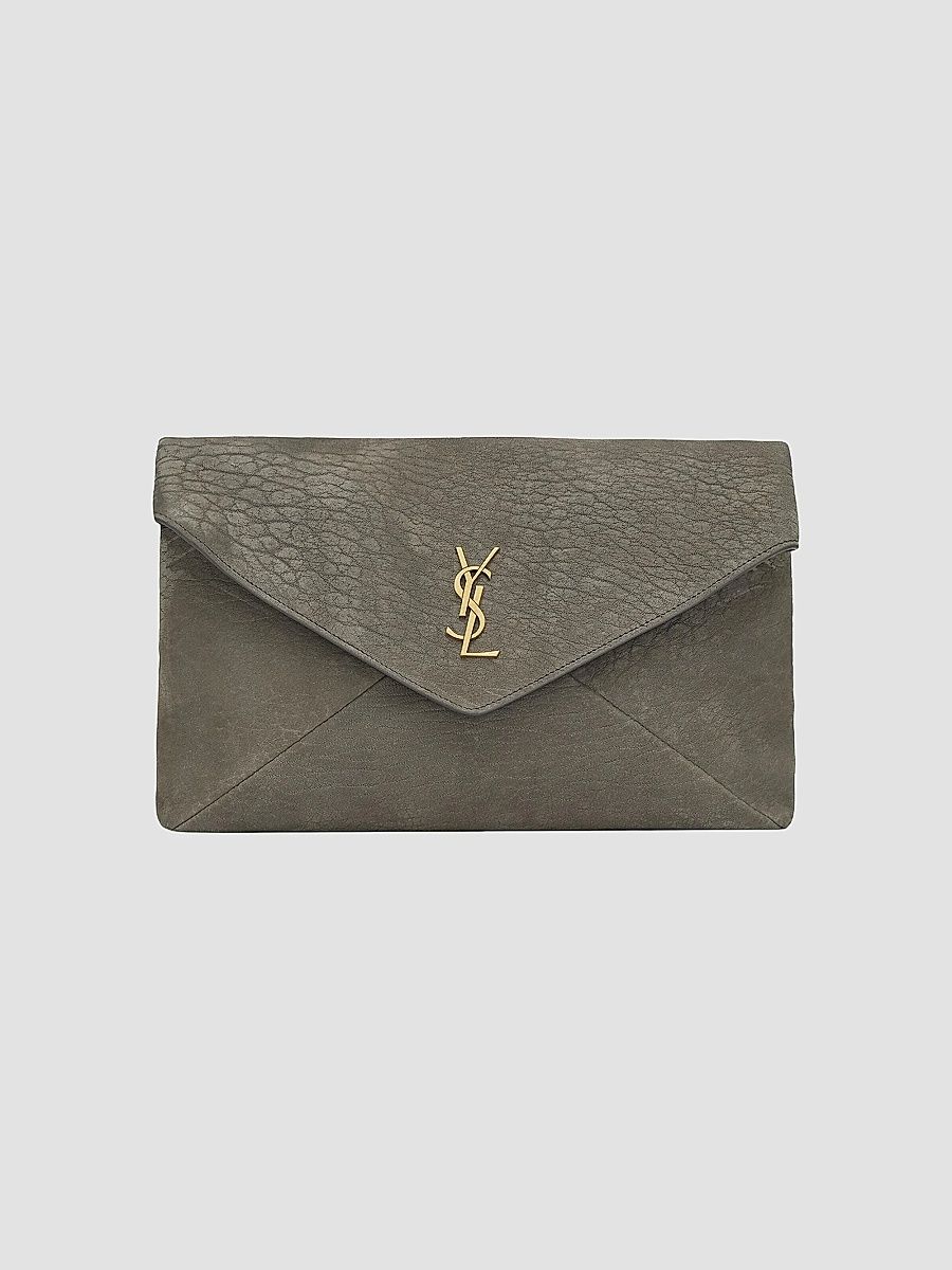 Saint Laurent Women's Cassandre Large Envelope Pouch in Lambskin - Zinc Grey
