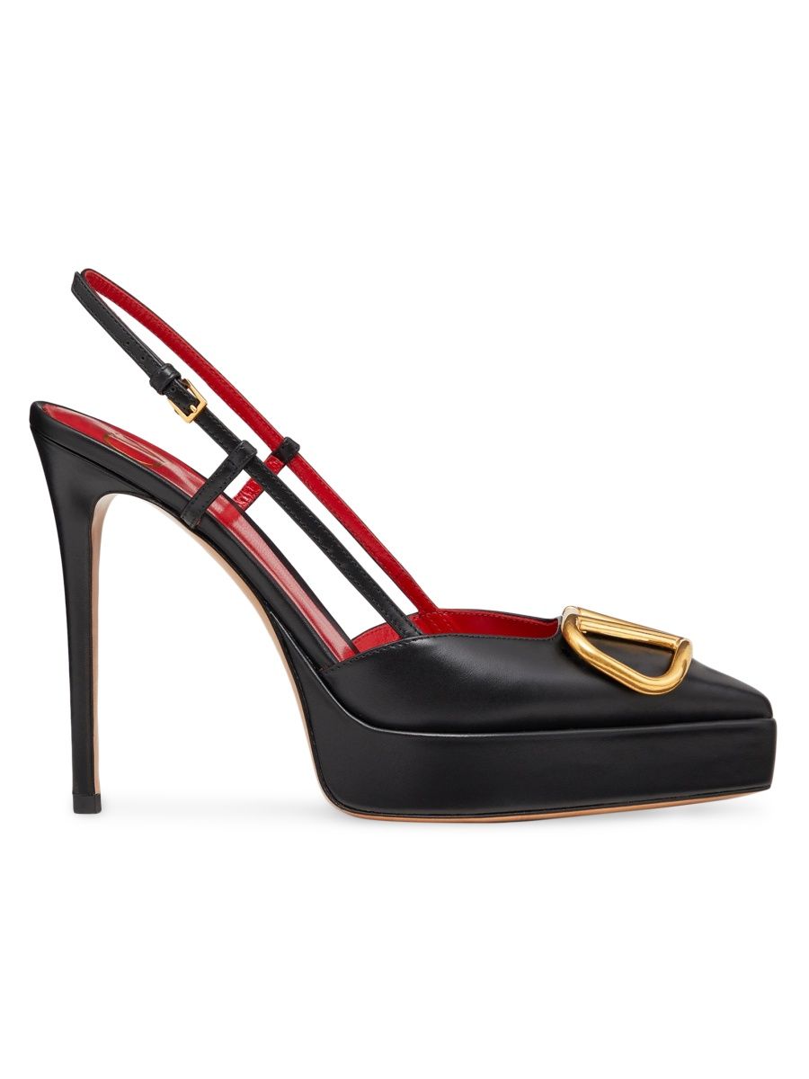 Valentino Women's VLogo Signature Calfskin Slingback Platform Pumps 120MM - Black - Size 10