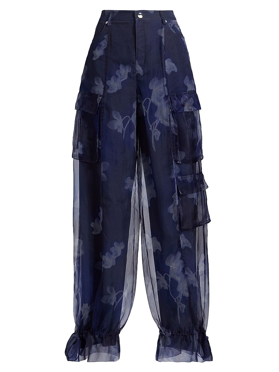 Women's Bridgette Organza Cargo Pants - Indigo Luminescent Lily - Size 6