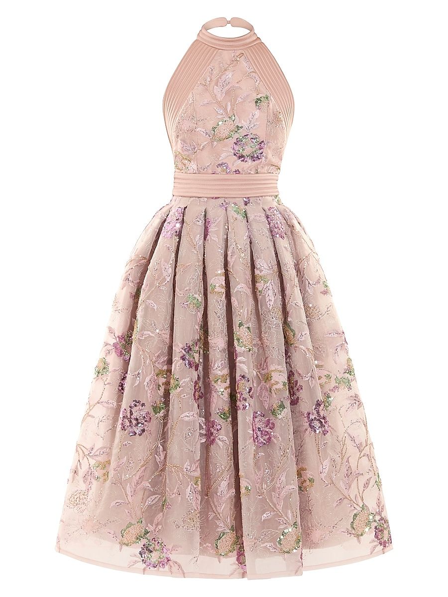 Women's Bertolini Floral-Embroidered Fit-&-Flare Midi-Dress - Beige - Size 14