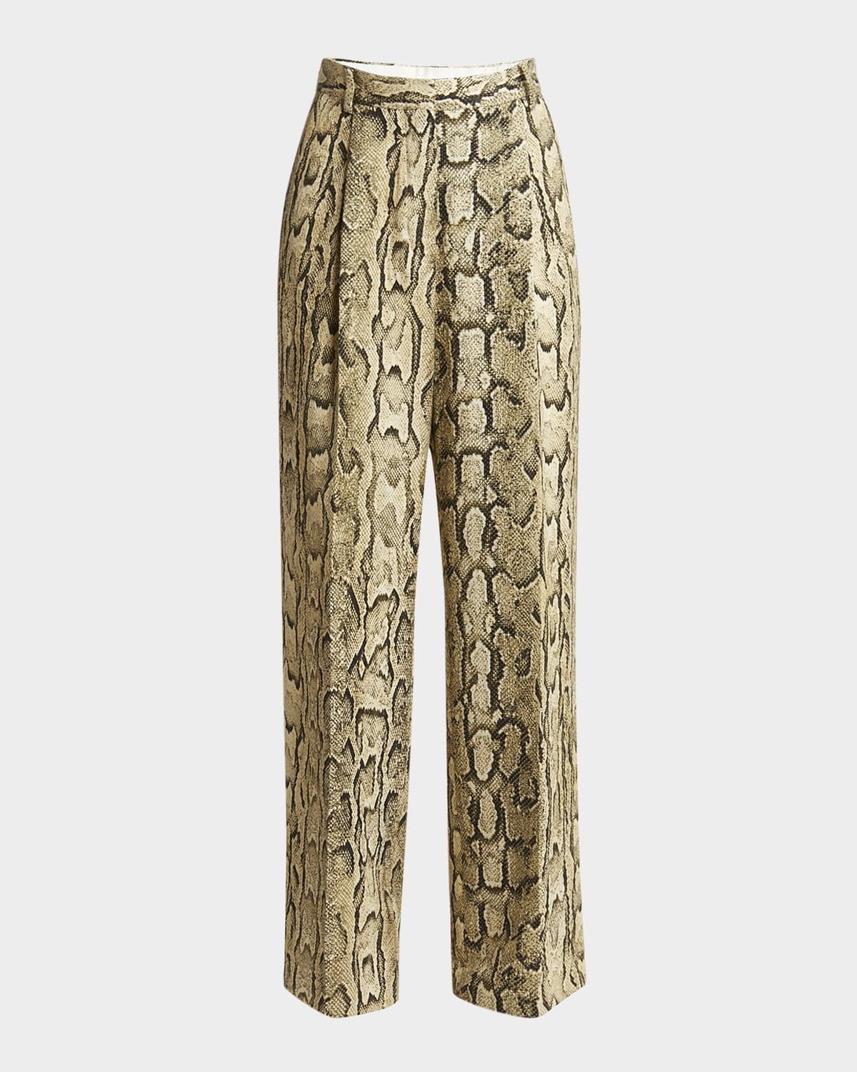 Portias Snakeskin-Print Pleated Wide-Leg Pants
