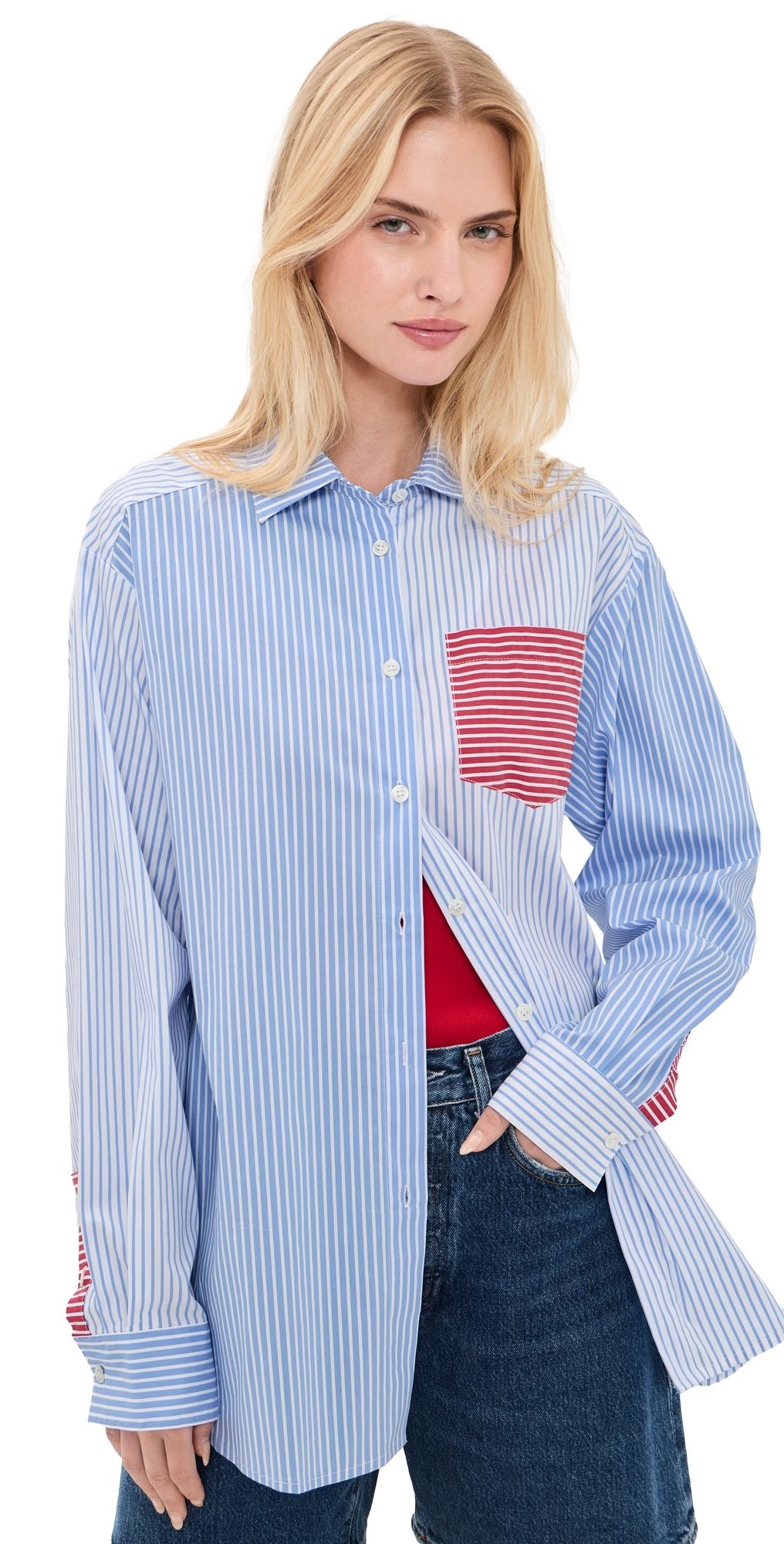 Solid & Striped The Avril Button Down Shirt Colorblock Marina Blue Stripe XS