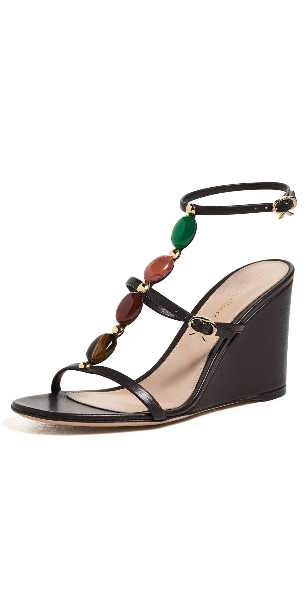 Gianvito Rossi Nappa Wedge Sandals Moka 37